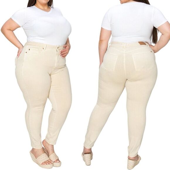 Judy Blue High Rise Tummy Control Skinny Jeans Beige Garment Dyed NWT - Picture 7 of 13